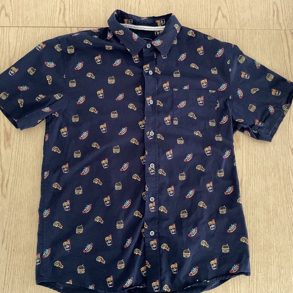 VSTR Fun Foodie Shirt Pizza Hot Dog Fries Hamburger size Large Navy Blue - Picture 1 of 8